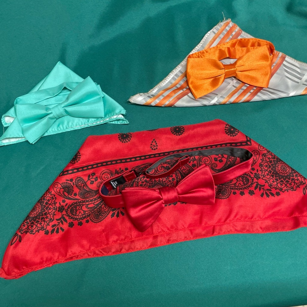 Stylish Red Bow Tie and Handkerchiefs Set of 3